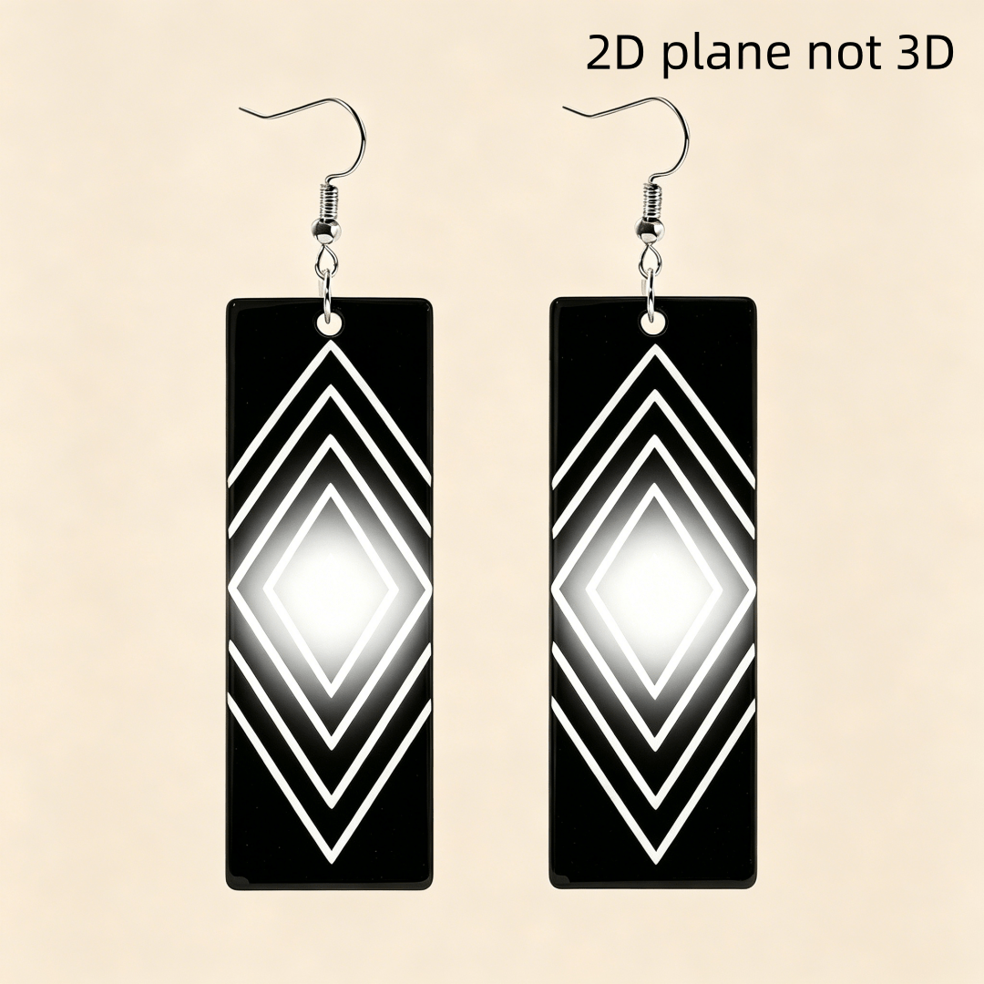 Black & White Rectangle Optical Illusion Earrings, Gift for Her